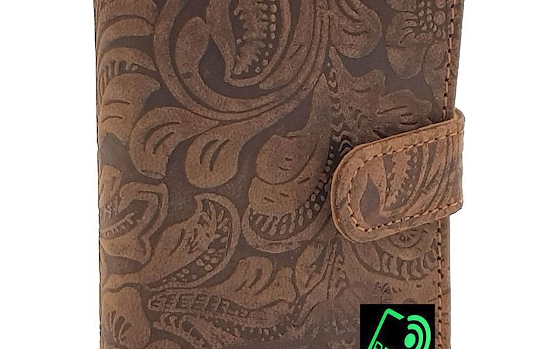 Leather Card Holder Embossed Brown
