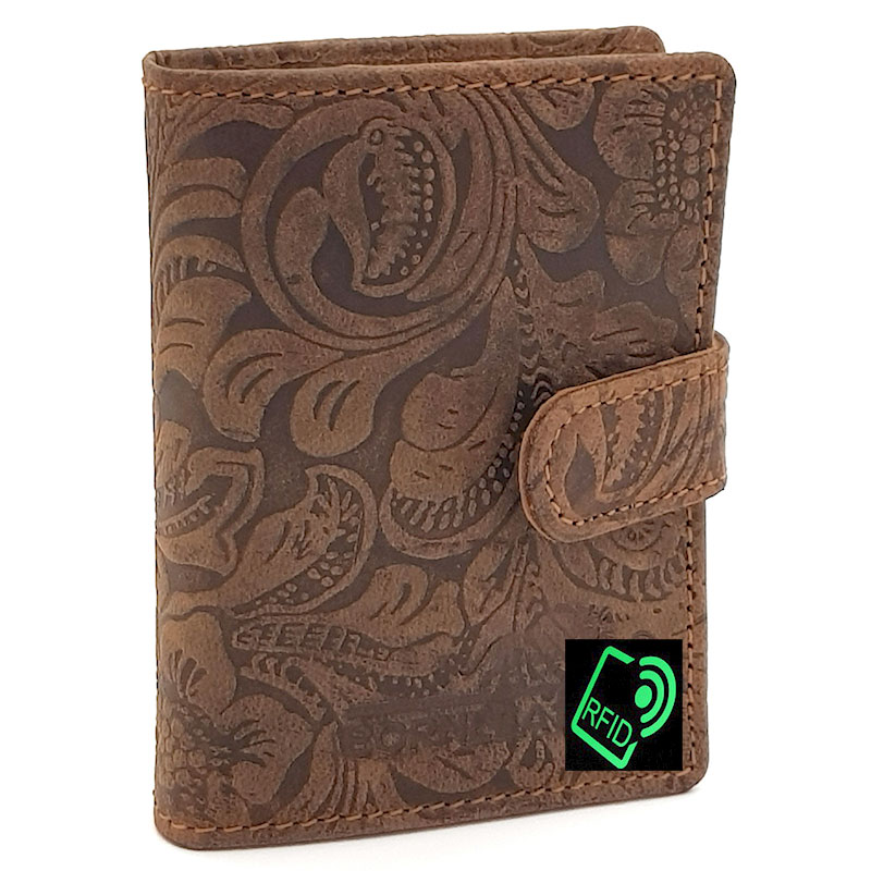 Leather Card Holder Embossed Brown