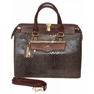 Women's Snake Print Leather Tote Bag in Brown