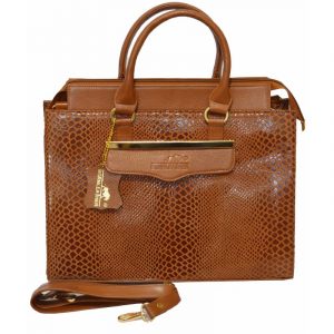Women's Snake Print Leather Tote Bag in Tan